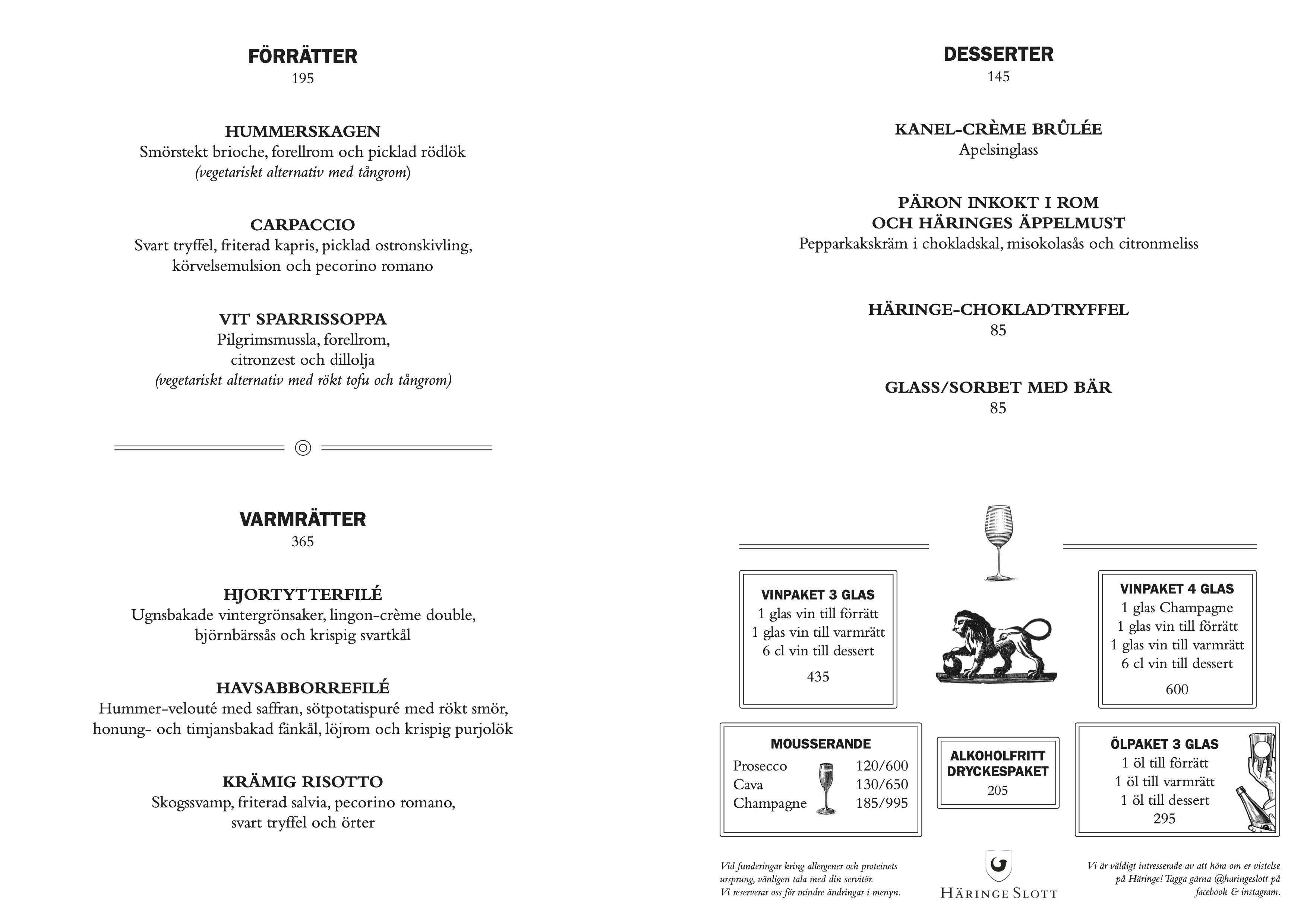 A la carte dinner